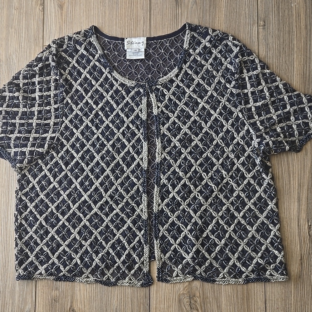 Vintage 80s Stenay 100% Silk Beaded Overlay Blouse